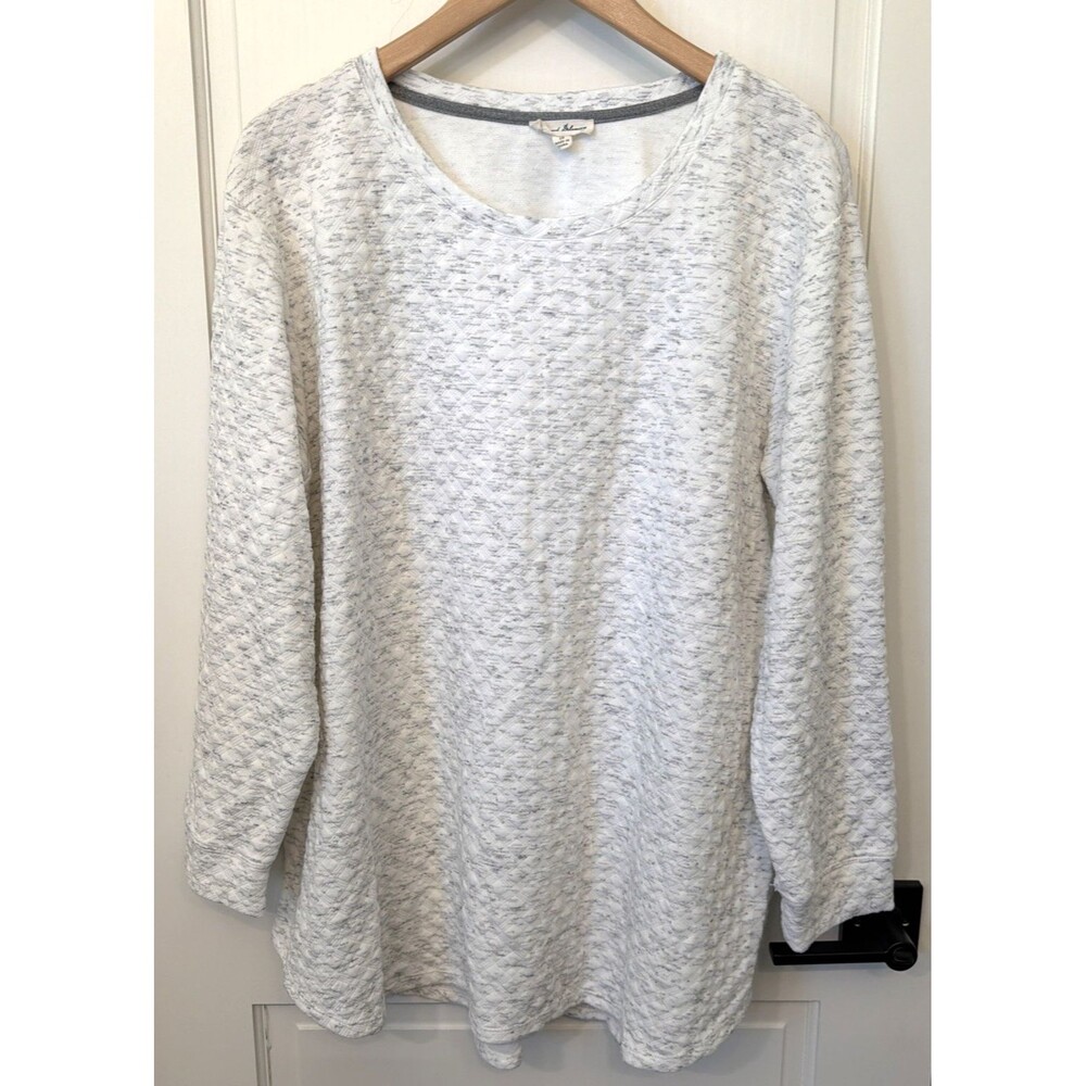 Jane & Delancey Heathered Gray Off White Quilted Top Plus 1X Long Sleeves Travel